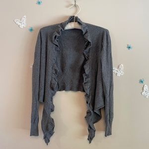 Soft Grey Frilly Tie-Front Shrug